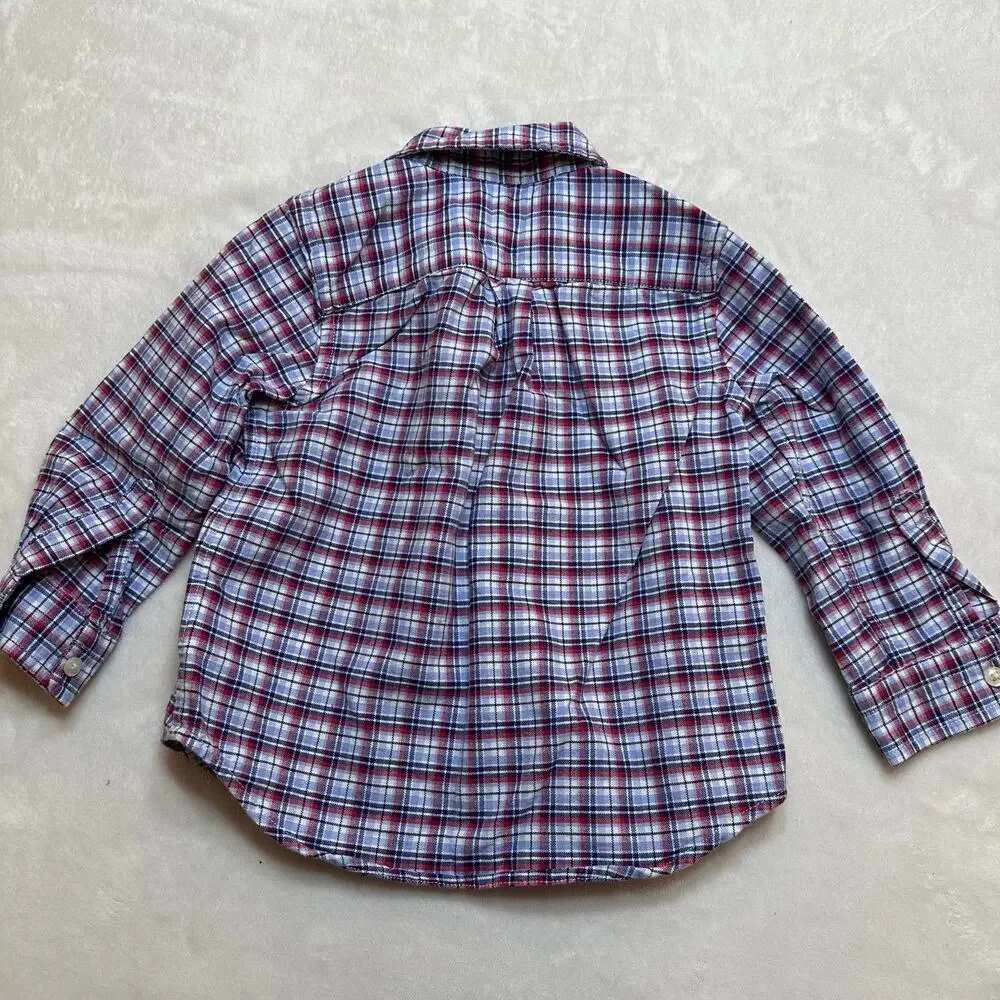 Ralph Lauren Plaid Button Down Shirt sz 18 M Red White Blue Plaid Preppy Classic